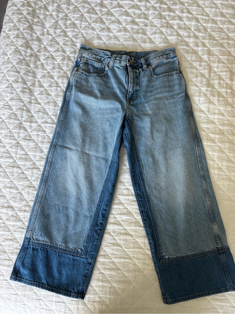 J. Crew Two-Tone Light and Dark Blue Cropped Wide-Leg Jeans